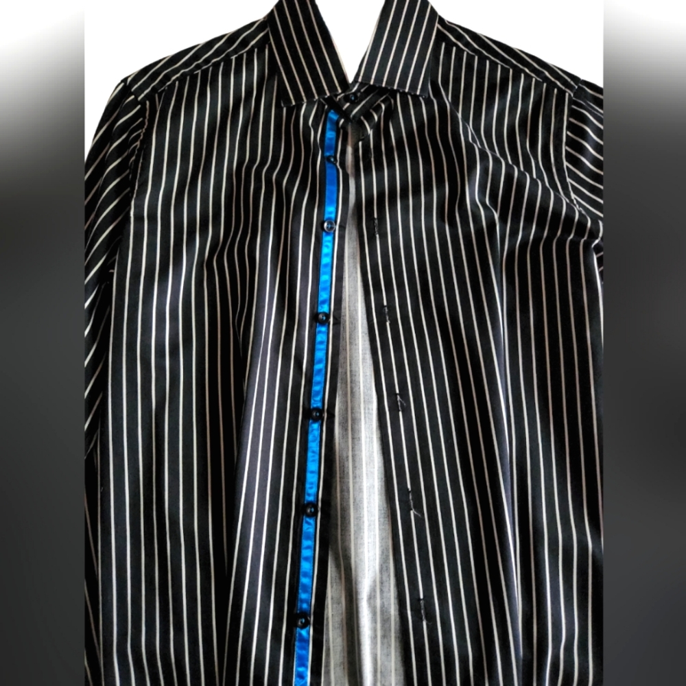 Inserch icon Black Button Down 2 ply Satin Shirt with Paisley Collar